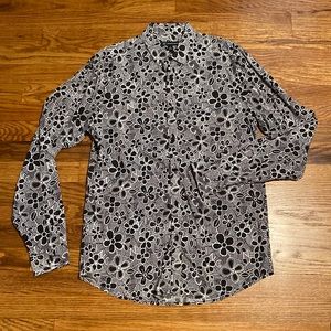INC Black and White Floral Long Sleeve button-down shirt size S